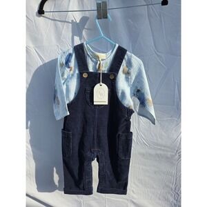 Elegant Baby Boys Woodland Shirt and Navy Corduroy Overalls Set NWT